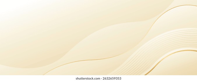 Elegant beige luxury banner background with gold lines. Abstract wave shapes. Suitable for web banners, templates, headers, pages, sales, ads, awards, events and more