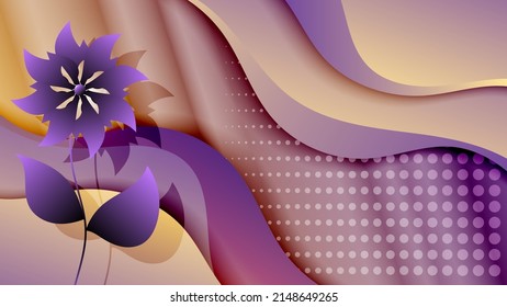 Elegant beige magenta wallpaper. An abstract flower with a stem and leaves against a background of overlapping textured flowing shapes. Vector.