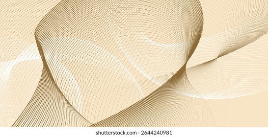 Elegant beige mesh waves – abstract flowing line art background.