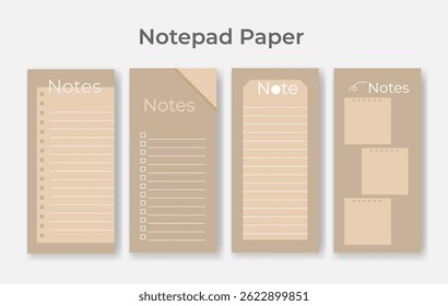 Elegant beige notepad templates in various layouts featuring clean lines, checkboxes, and minimal design, perfect for modern organization, journaling, and aesthetic planning systems.