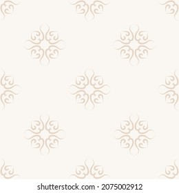 Elegant beige pattern in oriental style. Seamless vector background with swirls. For textiles, wallpaper, tiles or packaging.