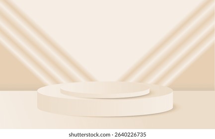 Elegant Beige Product Podium Mockup Minimal 3D Stage Scene with Soft Draped Light for Cosmetic, Fashion and Branding Displays" Luxury Fashion Stage Mockup.