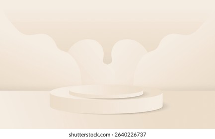 Elegant Beige Product Podium Mockup Minimal 3D Stage Scene with Soft Draped Light for Cosmetic, Fashion and Branding Displays" Luxury Fashion Stage Mockup.