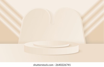 Elegant Beige Product Podium Mockup Minimal 3D Stage Scene with Soft Draped Light for Cosmetic, Fashion and Branding Displays" Luxury Fashion Stage Mockup.