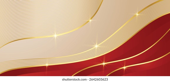 Fundo Elegante Bege e Vermelho Abstrato com Linhas Douradas e Faíscas