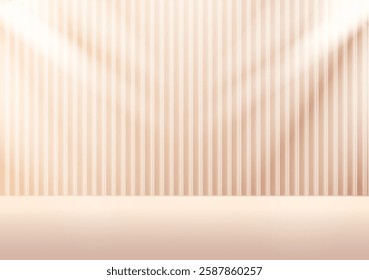 Elegant Beige Stage Background, soft lighting, creating a luxurious and minimalistic atmosphere. Vector illustration suitable for presentations, product displays,branding, posters, and digital designs