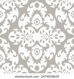 Elegant Beige Vertical Floral Damask