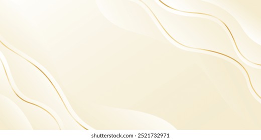 Fundo de luxo de cor creme elegante. Papel de parede dinâmico onda abstrata com linhas de ouro. Plano de fundo de banner de modelo para produtos de beleza, vendas, anúncios, eventos, Web e páginas