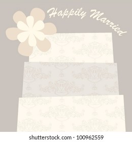 elegant beige wedding card with cake & flower