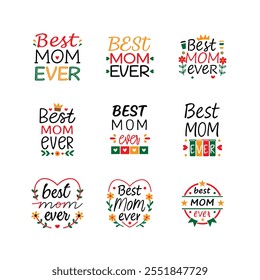 Elegante arte de tipografía "Mejor mamá de la historia" con caligrafía elegante, diseño de inspiración vintage y detalles alentadores. Perfecto para regalos, tarjetas, ropa y celebrar la maternidad con amor.