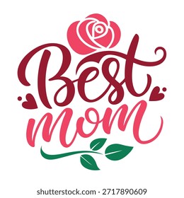 Elegante "Melhor Mãe" Script Design com Rose e Corações Dia das Mães Caligrafia Floral
