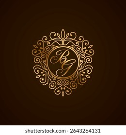 Elegant BG Monogram Logo with Golden Ornamental Frame on Dark Background – Luxury Initial Design