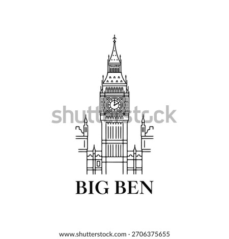Elegant Big Ben line art offers a classic London landmark icon