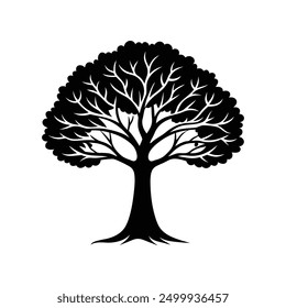 Elegant big tree black silhouette vector illustration for versatile graphic design use.