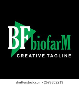 Vetor de texto BIOFARM elegante, forma de triângulo verde, design de nome de produto eco-friendly.