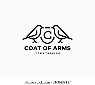 Elegant bird crest logo design. Heraldic coat of arms with sparrow vector design. Medieval heraldry shield with animals logotype