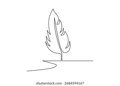 Pena de pássaro elegante contínua um desenho de linha minimalista simples abstrata esboço vetor ilustração