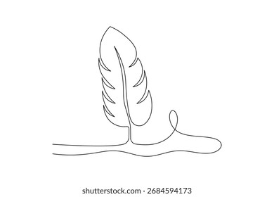Pena de pássaro elegante contínua um desenho de linha minimalista simples abstrata esboço vetor ilustração