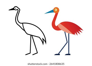 Elegant Bird Illustrations Line Art and Colorful Design, Perfect for Nature Projects, Children's Books, and More	