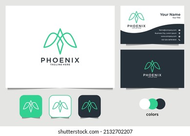 elegant bird line art style logo design and business card
