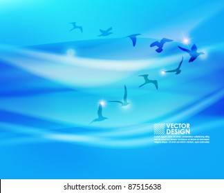 elegant birds on blue sky silhouette design