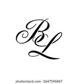Elegant BL Monogram Logo in Black Script – Luxury Calligraphy Initial Design on White Background