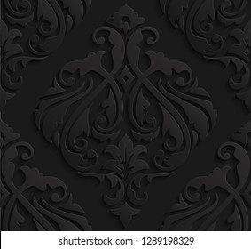 Elegant Black 3d Damask Seamless Pattern