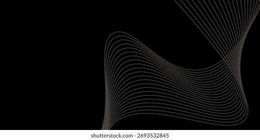 Elegant black abstract background with smooth flowing curved lines and minimalist wave pattern, modern luxury design for digital banner, presentation, poster, wallpaper, or business template