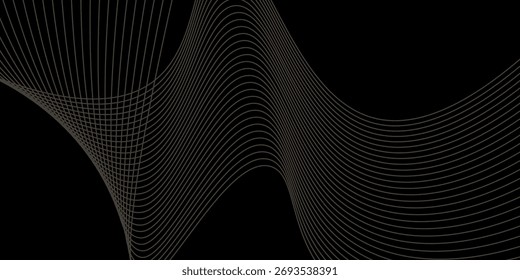 Eleganter schwarzer abstrakter Hintergrund mit fließend geschwungenen Linien und minimalistischem Wellenmuster, modernes Luxusdesign für digitales Banner, Präsentation, Poster, Tapete oder Business-Vorlage