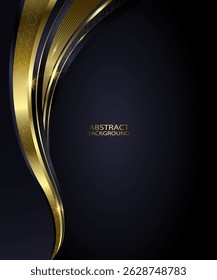 ELEGANT BLACK ABSTRACT BACKGROUND WITH VERTICAL GOLDEN SHAPES. GRADIENT GOLDEN LUXURY BACKGROUND VECTOR