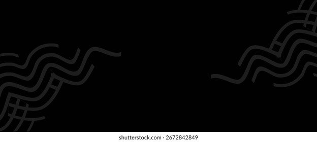 Eleganter schwarzer abstrakter Hintergrund mit gewelltem geometrischem Linienmuster. Perfekt für Luxus-Design, modernes Poster, Mode-Vorlage, Business-Präsentation und minimale Textur.
