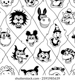 Elegant black and animals illustration . Perfect for tattoos, prints, greeting cards,  coloring pages, and decorative designs.seamless pattern