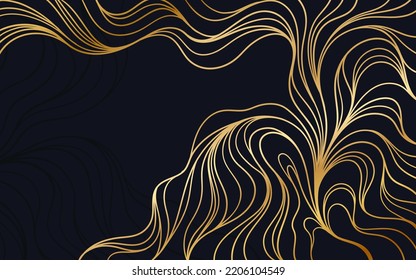 Elegant black background with abstract golden lines. Template design for invitation cards, wedding, flyer, poster, web banners, social media and internet ads