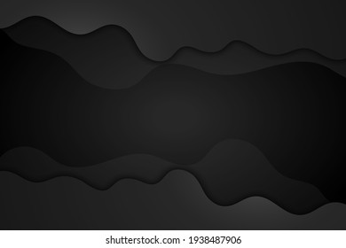 Elegant black background with flowing lines. Minimal geometric curve dynamic shapes composition. Wavy background abstract papercut decoration 3D rendering