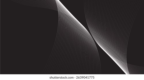 Elegant black background with flowing white lines creating a modern abstract design that evokes sophistication and digital precision with sleek curves and smooth gradients