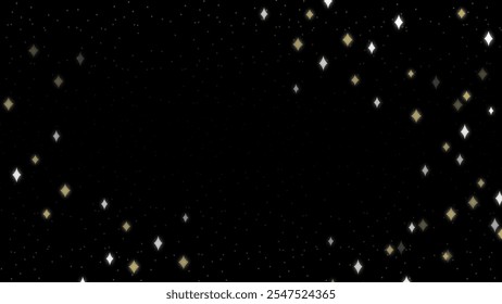 Elegant black background with glowing golden and white diamond-shaped stars, creating a luxurious and minimalist night sky design.