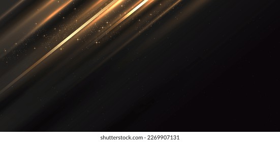 Elegante fondo negro con línea diagonal dorada y efecto de iluminación brillante. Diseño de un premio de plantilla de lujo. Ilustración del vector