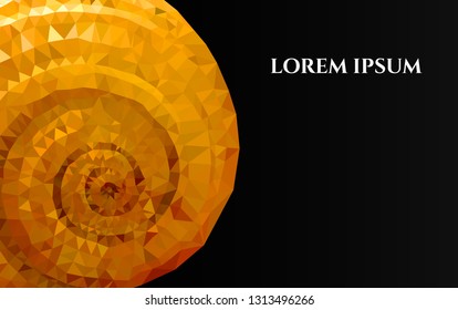 Elegant black background with low poli yellow shell, geometric shape of triangles. Vector illustration. Template of business card, flyer, banner, poster