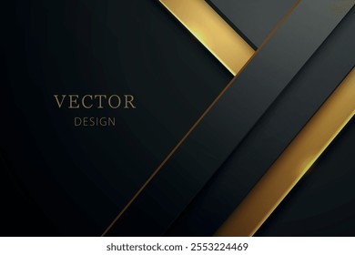 Elegante fondo negro con Elementos diagonales dorados superpuestos y composición geométrica moderna