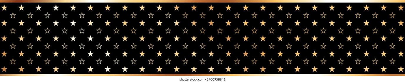 Fundo preto elegante com um padrão de estrela dourada repetitiva e um efeito de gradiente metálico