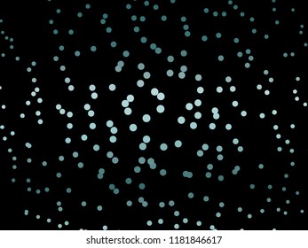Elegant black background with shining, glowing circles, dots. Halftone effect. Dark green-blue glitter texture. Vector illustration. Neon, led abstract pattern of lights and bokeh
