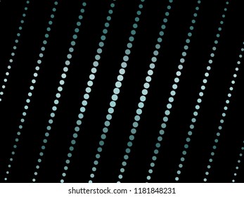 Elegant black background with shining, glowing circles, dots. Halftone effect. Dark green-blue glitter texture. Vector illustration. Neon, led abstract pattern of lights and bokeh