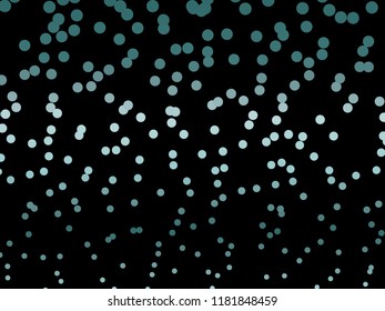 Elegant black background with shining, glowing circles, dots. Halftone effect. Dark green-blue glitter texture. Vector illustration. Neon, led abstract pattern of lights and bokeh