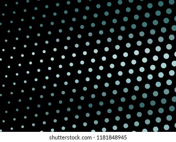 Elegant black background with shining, glowing circles, dots. Halftone effect. Dark green-blue glitter texture. Vector illustration. Neon, led abstract pattern of lights and bokeh