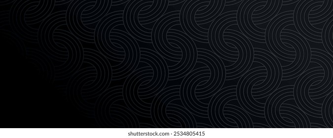 Elegant black background with a black swirl pattern. The background is textured with a sleek, modern design, enhancing the black color. Vector. Art deco pattern background. Black background vector.