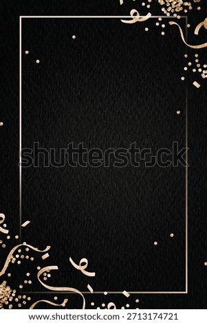 Elegant black background with a textured black surface. Features gold confetti and ribbons, creating a festive background style. New year background with copy space vector.