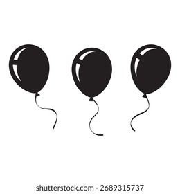 Elegant Black Balloons Gracefully Floating Against a Clean White Backdrop Creating a Festive and Minimalist Composition