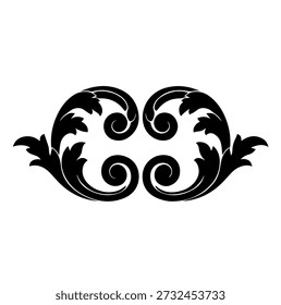 Elegant black baroque scrollwork ornament, vintage filigree flourish, decorative element for design, isolated on white