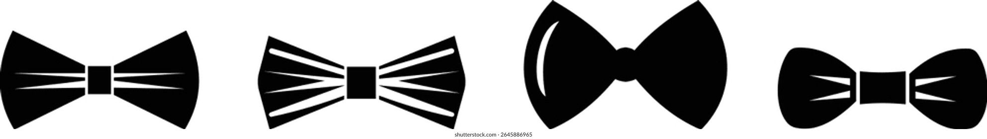 Ícone de arco preto elegante definido em estilos diferentes para embrulho de presente e decorações. Moda e elegância conceito. realista olhar acessório ocasiões formais, eventos ou vestir-se em estilo plana Design.