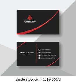 Elegant black business card with red details